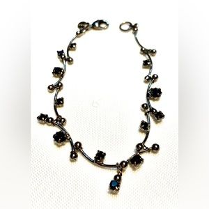 Monet Black Rhinestone Choker Bracelet Silver Curved Link Bar  Dainty Elegant